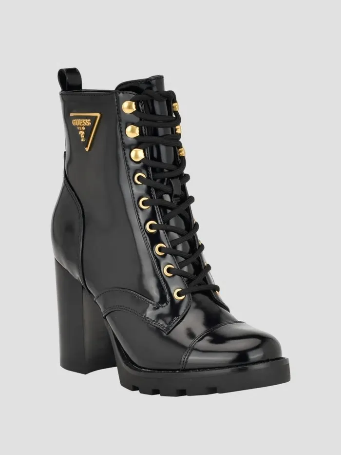 Boots and Booties Women GUESS Neadyn LaceUp Heeled Moto Booties Black 001