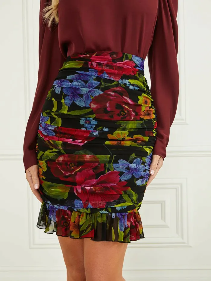 Bottoms Women GUESS Boldly Blooming Gathered Skirt Boldly Blooming Print Bottoms Women GUESS Boldly Blooming Gathered Skirt Boldly Blooming Print
