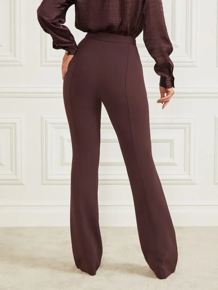 Bottoms Women GUESS Chloe Flared Pant Dark Bourbon Bottoms Women GUESS Chloe Flared Pant Dark Bourbon