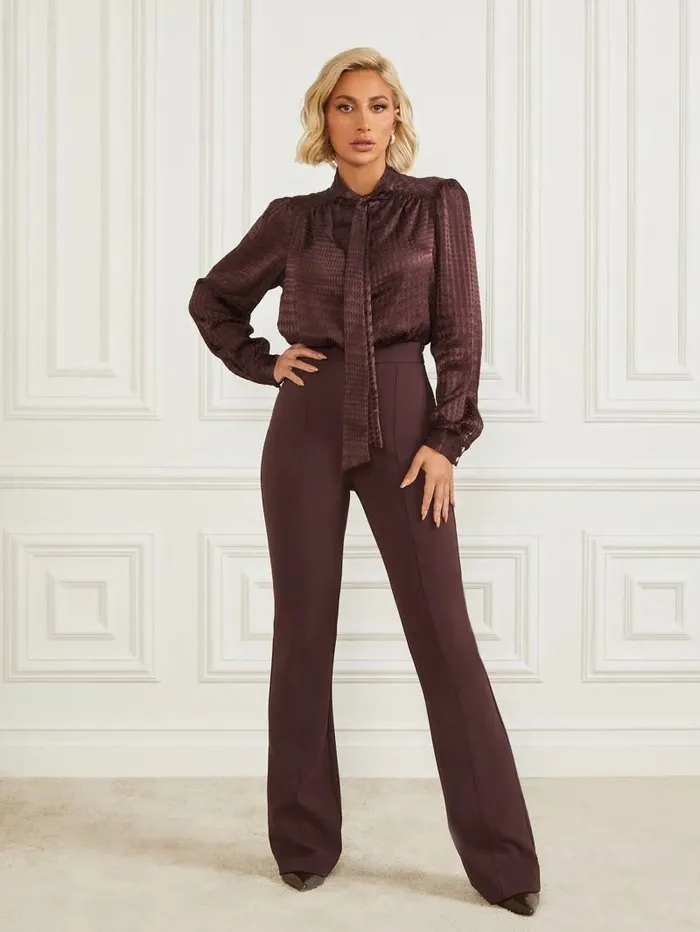 Bottoms Women GUESS Chloe Flared Pant Dark Bourbon Bottoms Women GUESS Chloe Flared Pant Dark Bourbon