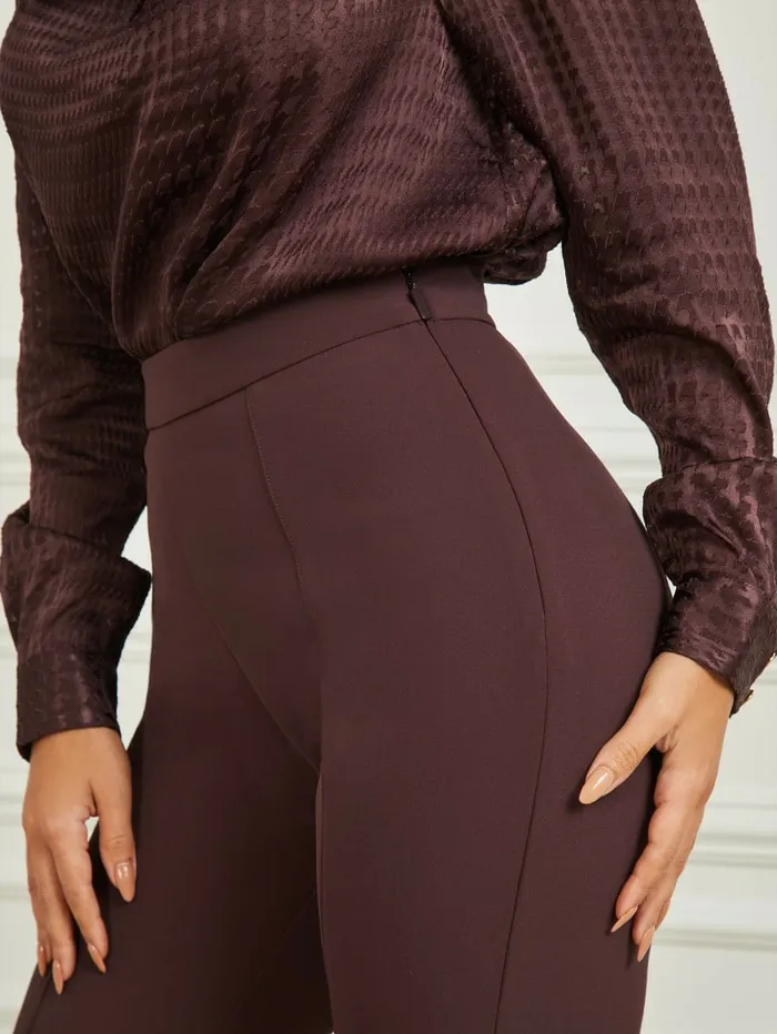 Bottoms Women GUESS Chloe Flared Pant Dark Bourbon Bottoms Women GUESS Chloe Flared Pant Dark Bourbon