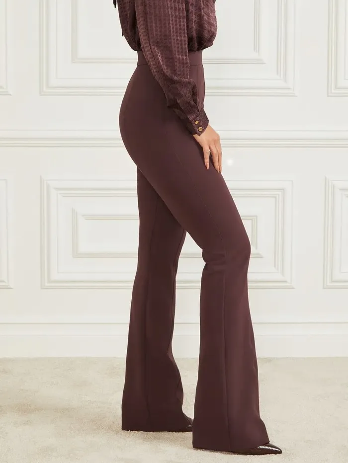 Bottoms Women GUESS Chloe Flared Pant Dark Bourbon Bottoms Women GUESS Chloe Flared Pant Dark Bourbon