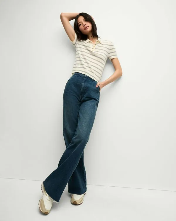 Brandt Striped Cashmere Polo Ivoryandheather Grey Women Veronica Beard Tops Brandt Striped Cashmere Polo Ivoryandheather Grey Women Veronica Beard Tops