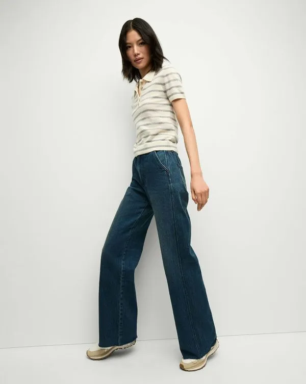 Brandt Striped Cashmere Polo Ivoryandheather Grey Women Veronica Beard Tops Brandt Striped Cashmere Polo Ivoryandheather Grey Women Veronica Beard Tops