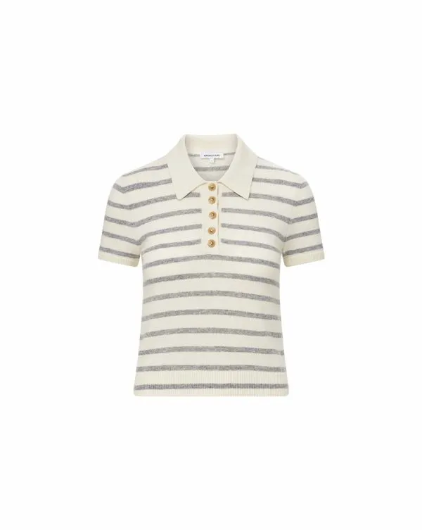 Brandt Striped Cashmere Polo Ivoryandheather Grey Women Veronica Beard Tops Brandt Striped Cashmere Polo Ivoryandheather Grey Women Veronica Beard Tops