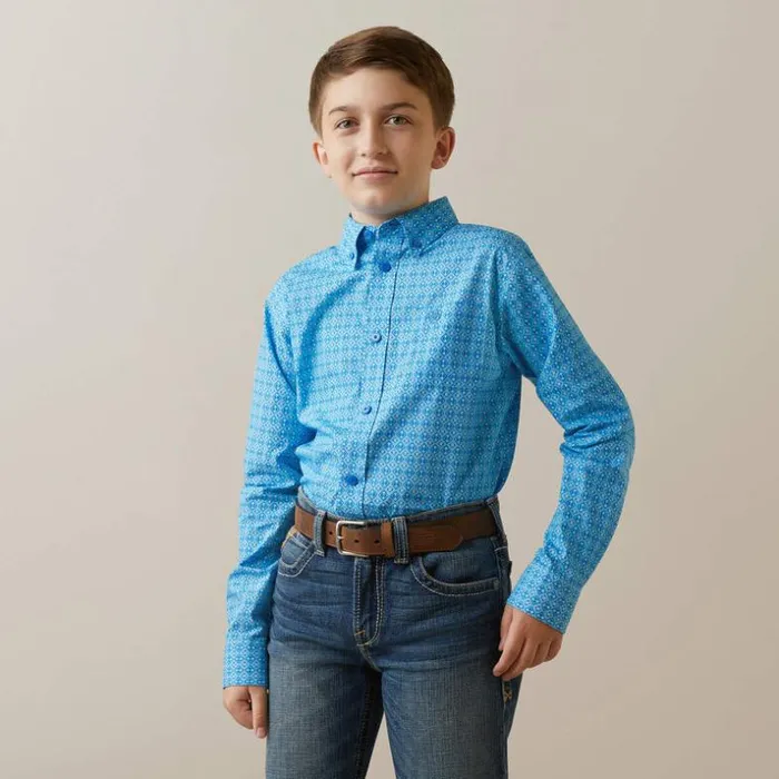 Button Down Shirts Kids Ariat Lake Classic Fit Shirt Blue Grotto