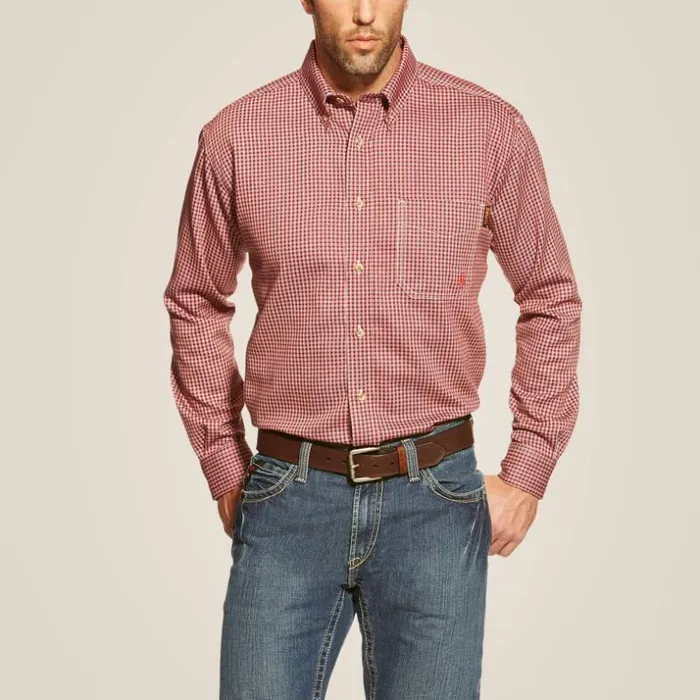 Button Down Shirts Men Ariat FR Bell Work Shirt Wine