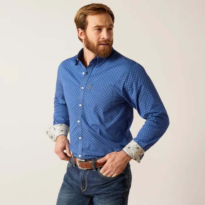 Button Down Shirts Men Ariat Maxwell Stretch Modern Fit Shirt Blue