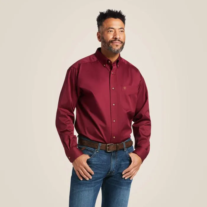 Button Down Shirts Men Ariat Solid Twill Classic Fit Shirt Burgundy