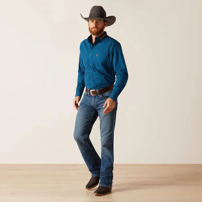 Button Down Shirts Men Ariat Team Clarence Fitted Shirt True Blue Button Down Shirts Men Ariat Team Clarence Fitted Shirt True Blue