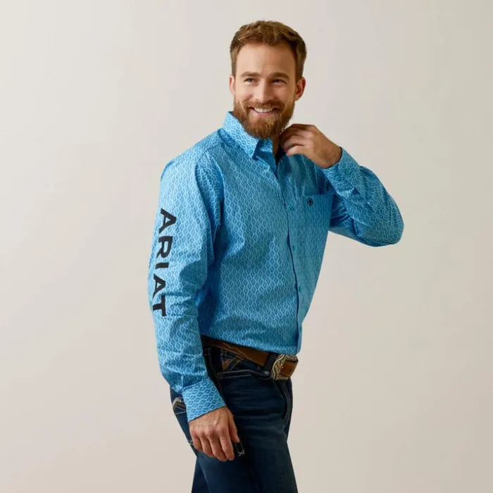Button Down Shirts Men Ariat Team Deandre Classic Fit Shirt Aqua