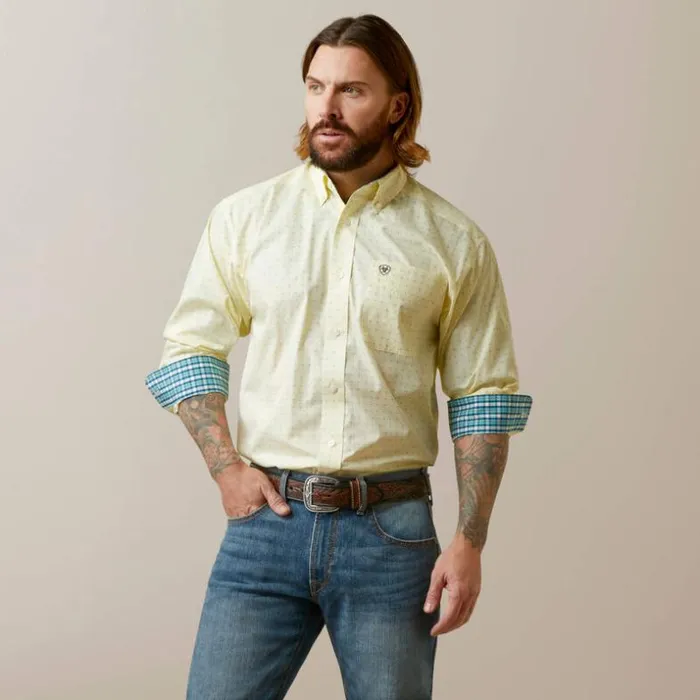 Button Down Shirts Men Ariat Wrinkle Free Cade Classic Fit Shirt Yellow