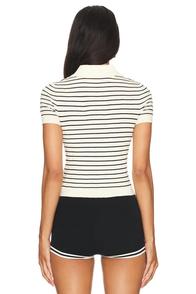 Camelia Stripe Short Sleeve Polo Ivory and Black Women Lovers and Friends Tops Camelia Stripe Short Sleeve Polo Ivory and Black Women Lovers and Friends Tops