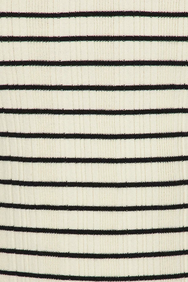 Camelia Stripe Short Sleeve Polo Ivory and Black Women Lovers and Friends Tops Camelia Stripe Short Sleeve Polo Ivory and Black Women Lovers and Friends Tops