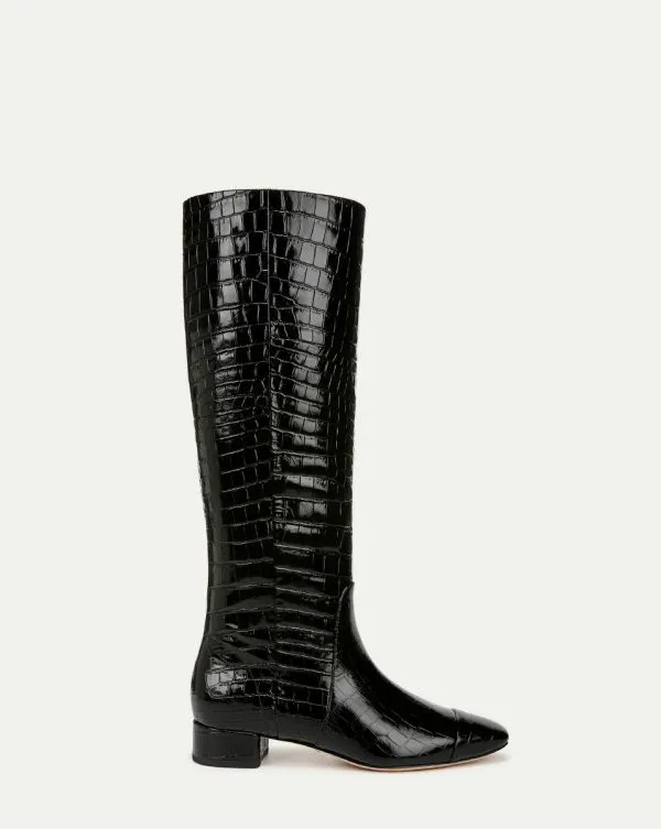 Cecile CrocEmbossed Tall Boot WideCalf Black Women Veronica Beard Shoes