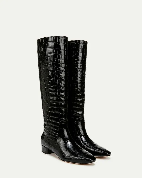 Cecile CrocEmbossed Tall Boot WideCalf Black Women Veronica Beard Shoes Cecile CrocEmbossed Tall Boot WideCalf Black Women Veronica Beard Shoes