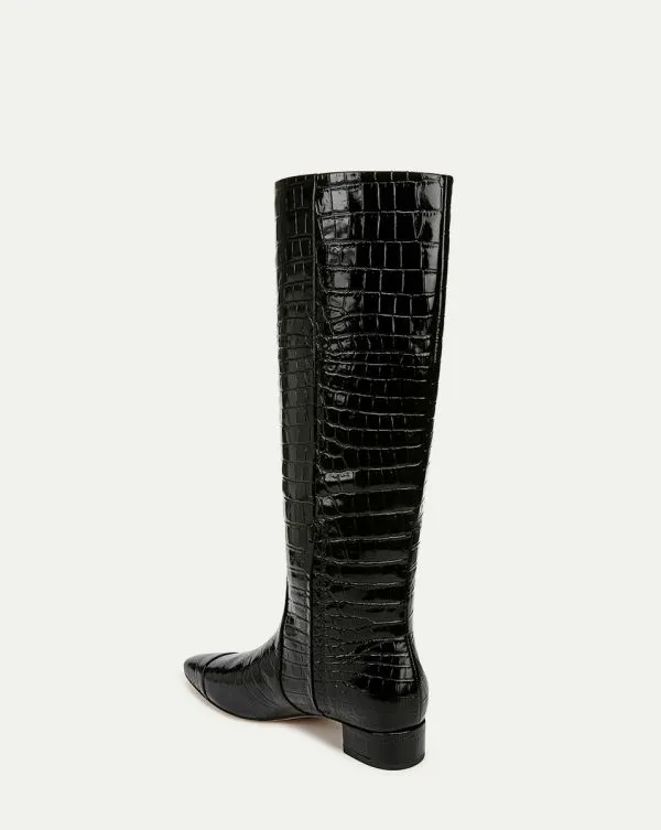 Cecile CrocEmbossed Tall Boot WideCalf Black Women Veronica Beard Shoes Cecile CrocEmbossed Tall Boot WideCalf Black Women Veronica Beard Shoes
