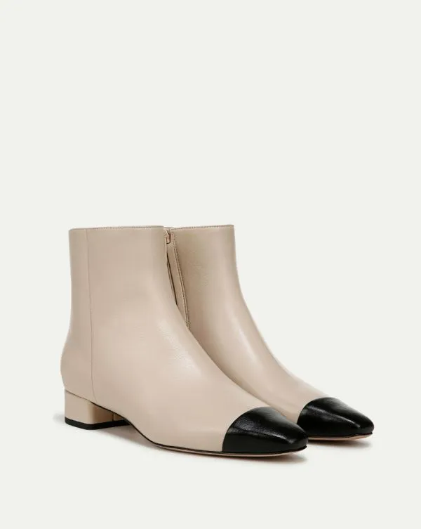 Cecile Leather CapToe Bootie Ecruandblack Women Veronica Beard Shoes
