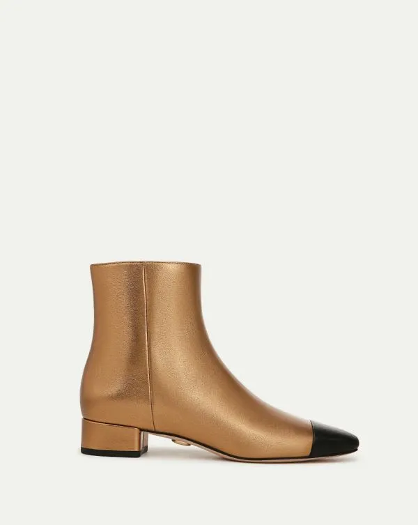 Cecile Leather CapToe Bootie Goldandblack Women Veronica Beard Shoes