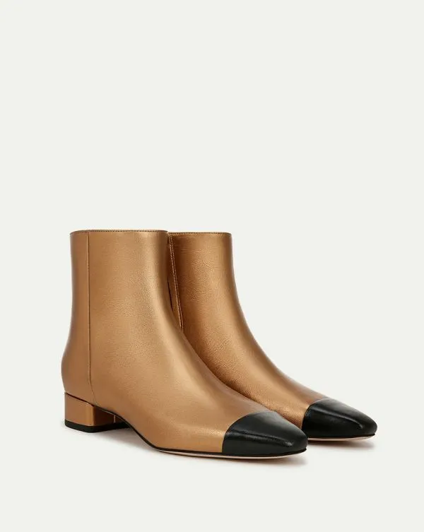 Cecile Leather CapToe Bootie Goldandblack Women Veronica Beard Shoes
