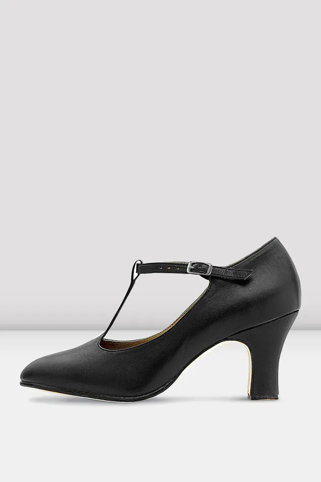 Character Bloch Adult Ladies Chord TStrap 3 Inch Heel Character Shoes Black Leather