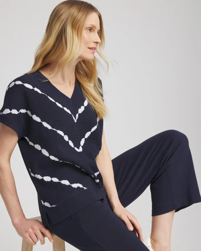 Chico039s Activewear Zenergy French Terry Gauze Tie Dye Shirt Classic Navy 8211 Clothing