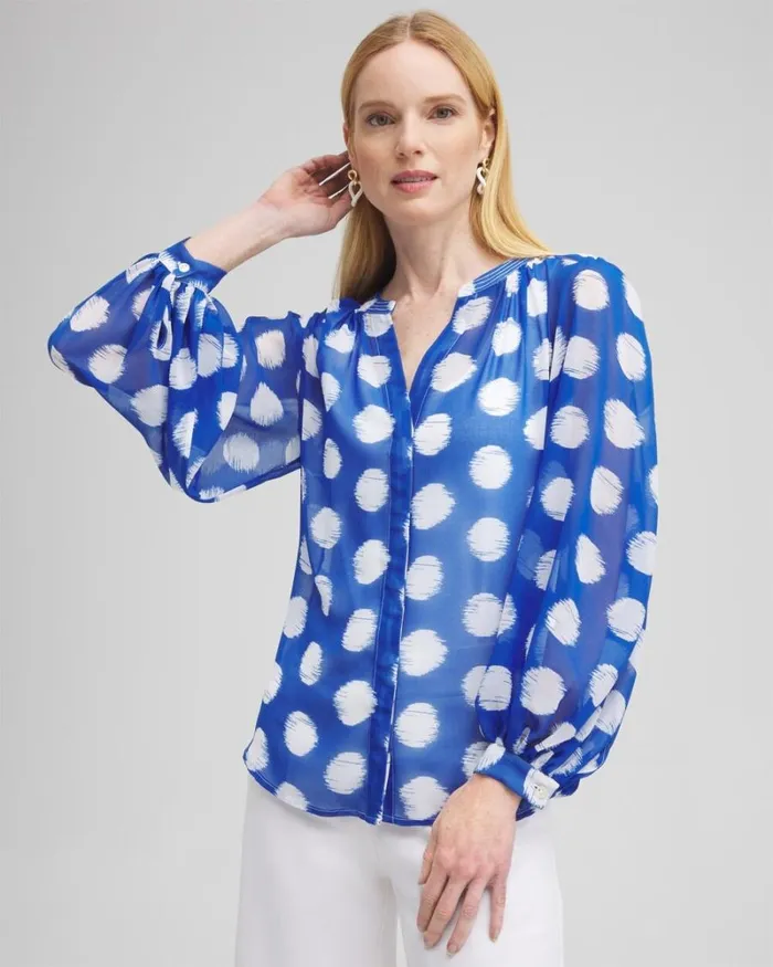 Chico039s Blouses and Shirts Ikat Dots Blouse Intense Azure 8211 Clothing