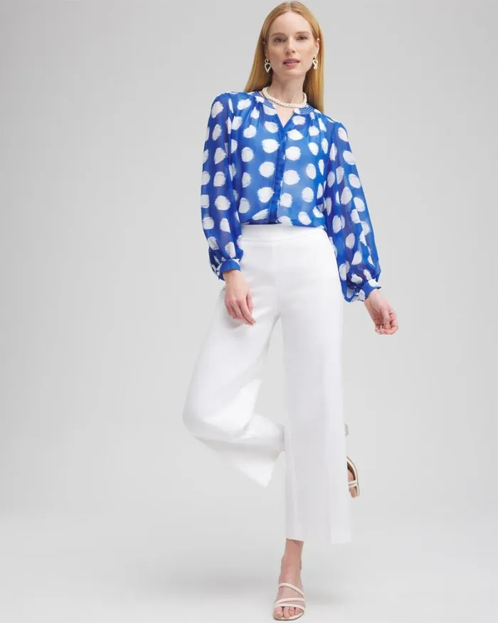 Chico039s Blouses and Shirts Ikat Dots Blouse Intense Azure 8211 Clothing