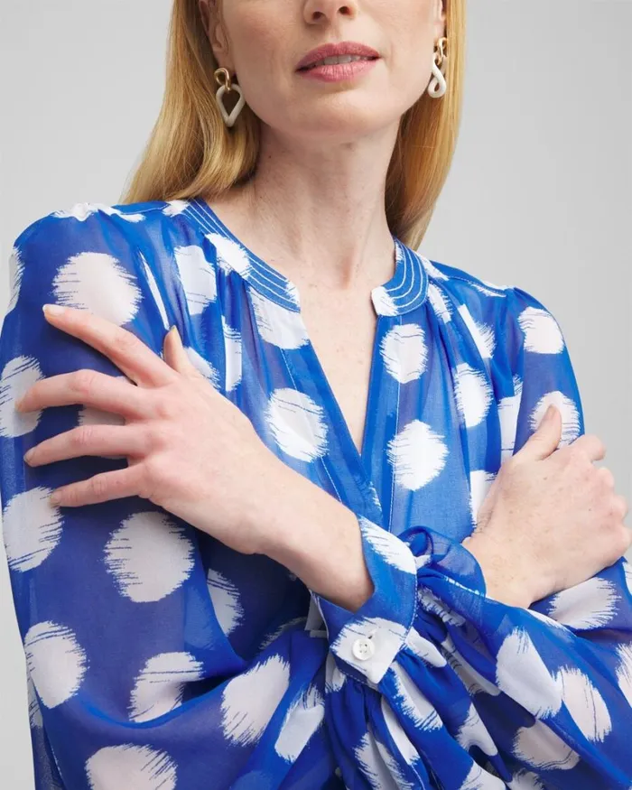 Chico039s Blouses and Shirts Ikat Dots Blouse Intense Azure 8211 Clothing