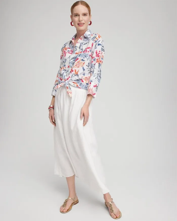 Chico039s Blouses and Shirts No Ironand8482 Linen Sealife 34 Sleeve Shirt Optic White 8211 Clothing