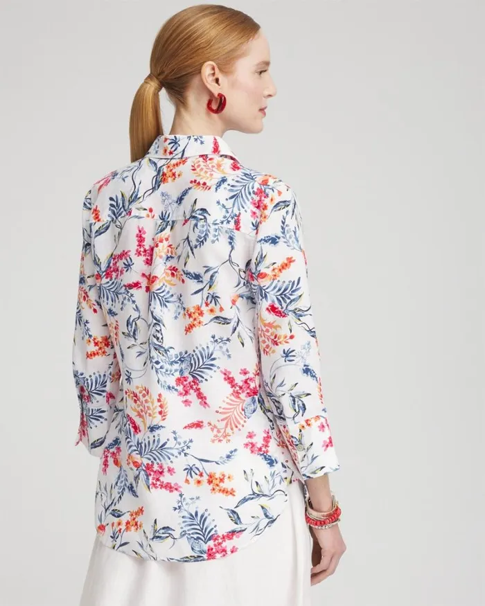 Chico039s Blouses and Shirts No Ironand8482 Linen Sealife 34 Sleeve Shirt Optic White 8211 Clothing