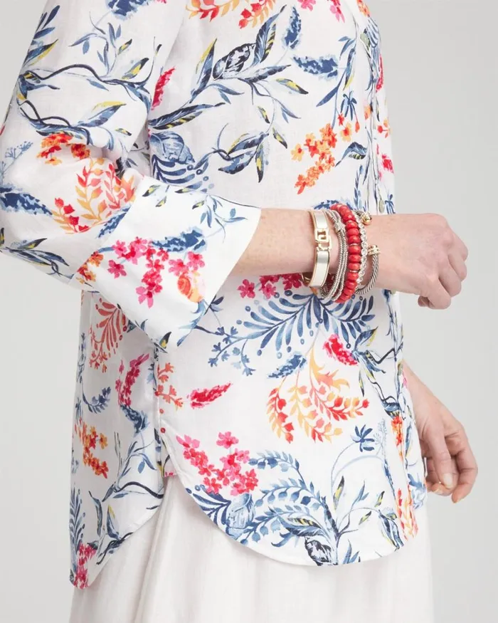 Chico039s Blouses and Shirts No Ironand8482 Linen Sealife 34 Sleeve Shirt Optic White 8211 Clothing