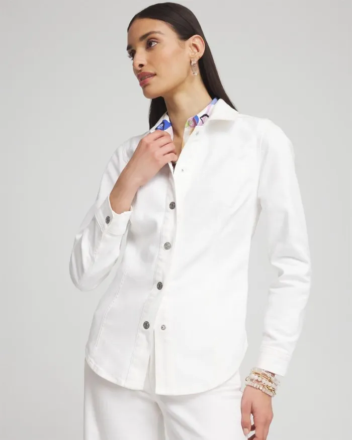 Chico039s Jackets and Coats Denim Shacket Alabaster 8211 Clothing