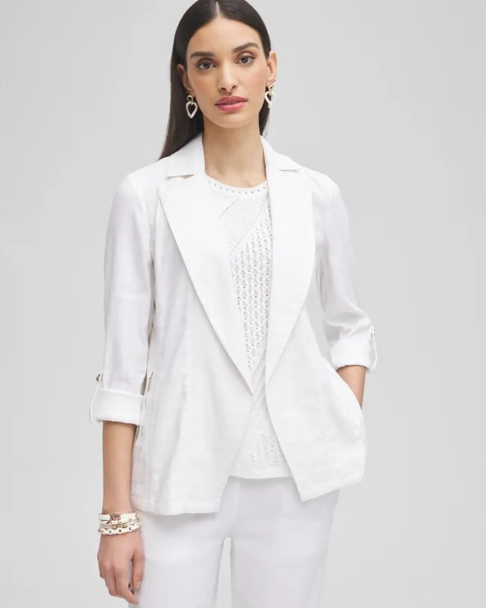 Chico039s Jackets and Coats Linen Blend Stretch Blazer Alabaster 8211 Clothing