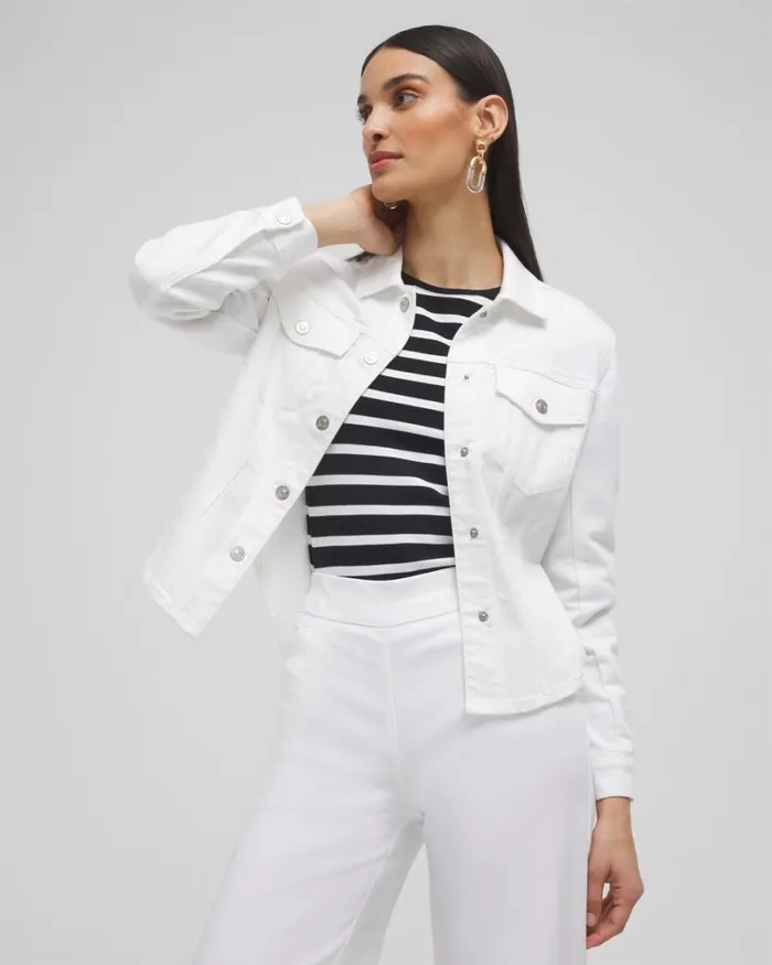 Chico039s Jackets and Coats No Stain Cropped Shirttail Denim Jacket Alabaster 8211 Clothing