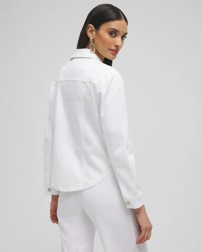 Chico039s Jackets and Coats No Stain Cropped Shirttail Denim Jacket Alabaster 8211 Clothing