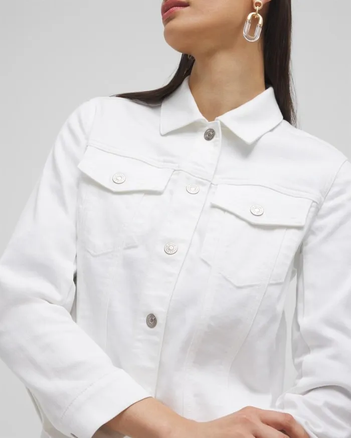 Chico039s Jackets and Coats No Stain Cropped Shirttail Denim Jacket Alabaster 8211 Clothing