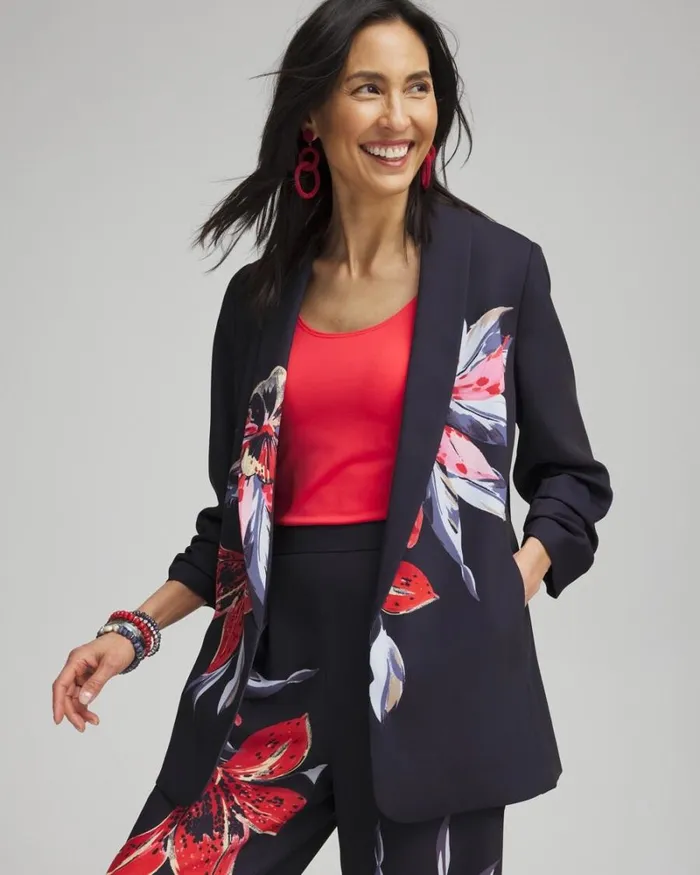 Chico039s Matching Sets Floral Ruched Sleeve Soft Jacket Classic Navy 8211 Clothing Chico039s Matching Sets Floral Ruched Sleeve Soft Jacket Classic Navy 8211 Clothing