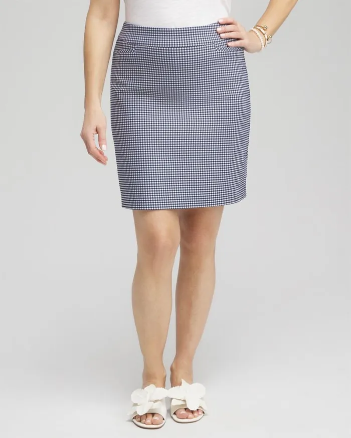 Chico039s Pants Brigitte PullOn Gingham Skort Alabasterblue 8211 Clothing