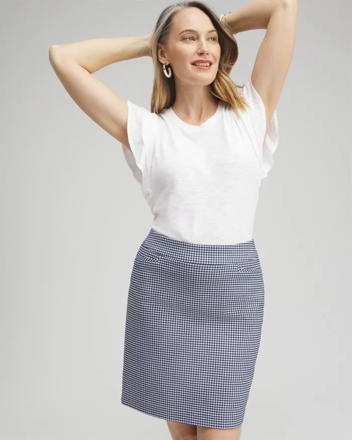 Chico039s Pants Brigitte PullOn Gingham Skort Alabasterblue 8211 Clothing