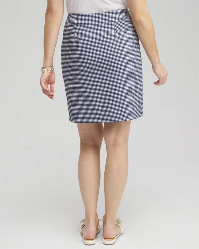 Chico039s Pants Brigitte PullOn Gingham Skort Alabasterblue 8211 Clothing