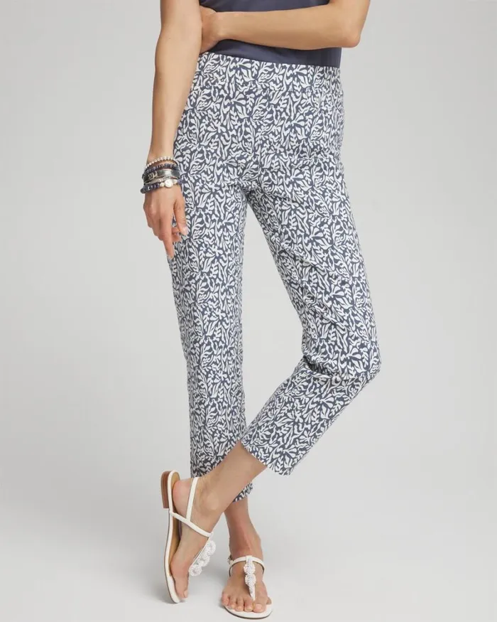 Chico039s Pants Brigitte Reef Print Slim Cropped Pants Soft Slate 8211 Clothing