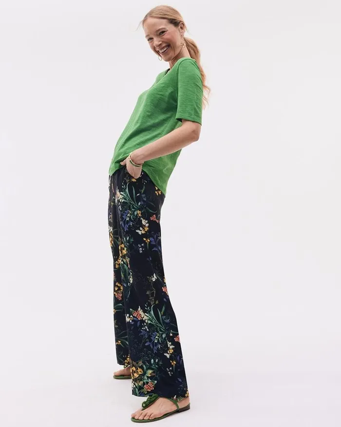 Chico039s Pants Floral Wide Leg Soft Pants Black And Green 8211 Clothing