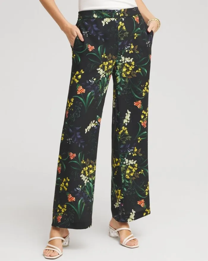 Chico039s Pants Floral Wide Leg Soft Pants Black And Green 8211 Clothing