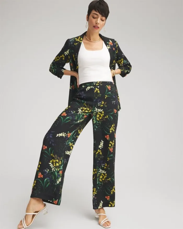 Chico039s Pants Floral Wide Leg Soft Pants Black And Green 8211 Clothing