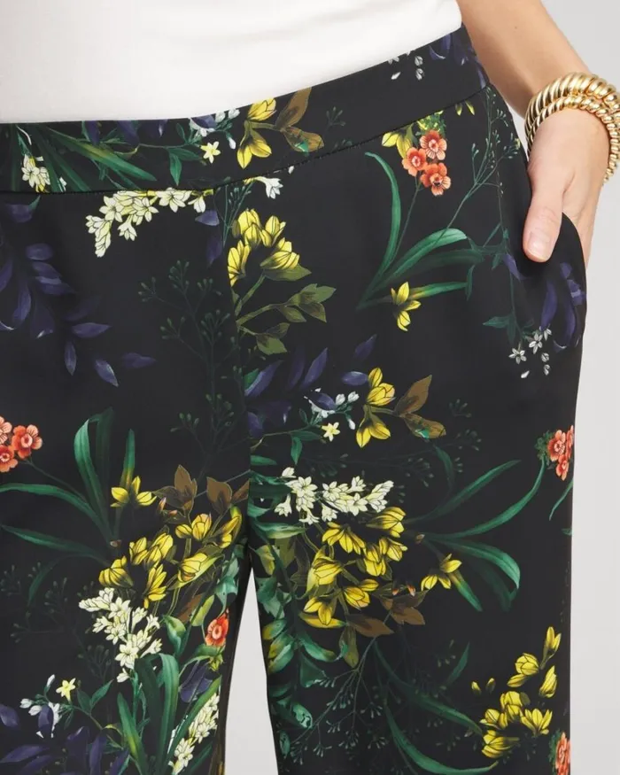 Chico039s Pants Floral Wide Leg Soft Pants Black And Green 8211 Clothing