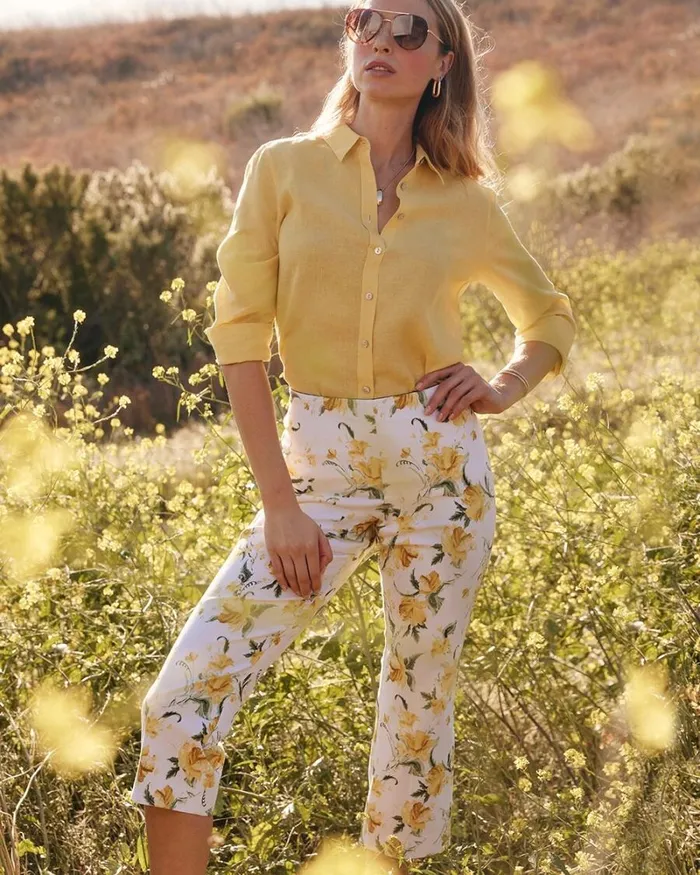 Chico039s Pants Juliet Floral Straight Cropped Pants Alabaster 8211 Clothing