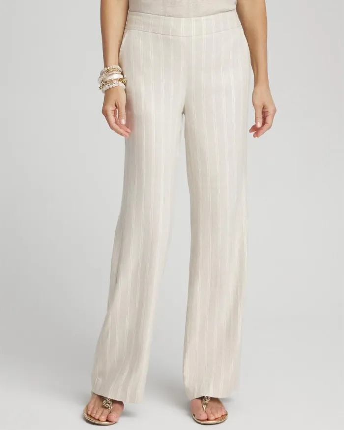 Chico039s Pants Linen Blend Stripe Flare Leg Pants Oatmeal 8211 Clothing