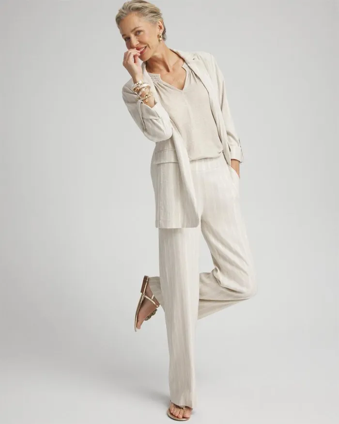 Chico039s Pants Linen Blend Stripe Flare Leg Pants Oatmeal 8211 Clothing
