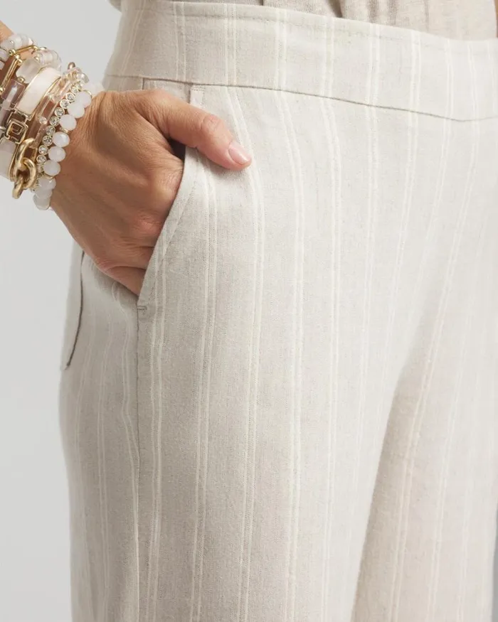 Chico039s Pants Linen Blend Stripe Flare Leg Pants Oatmeal 8211 Clothing